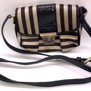 Henri Bendel black gray striped small shoulder bad purse